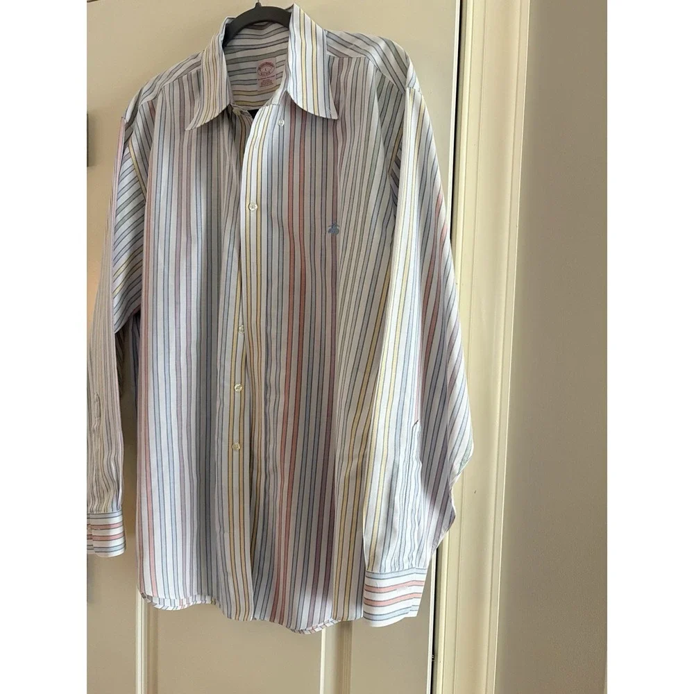 Brooks Brothers  Button Down Shirt Mens  LG pastel stripe 100% cotton Heritage - Picture 13 of 16